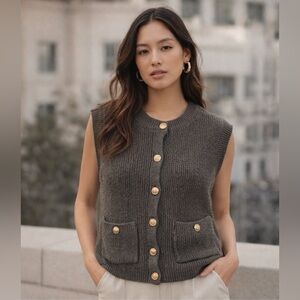 Song of Style Knit Sleeveless Vest with Gold Buttons